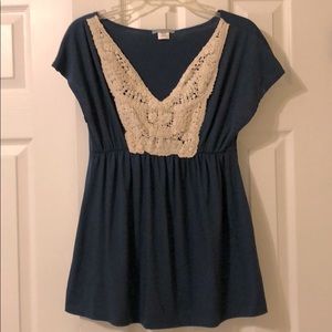 Blue V-neck Empire Waist Top